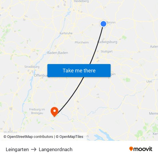 Leingarten to Langenordnach map