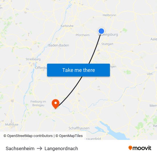Sachsenheim to Langenordnach map