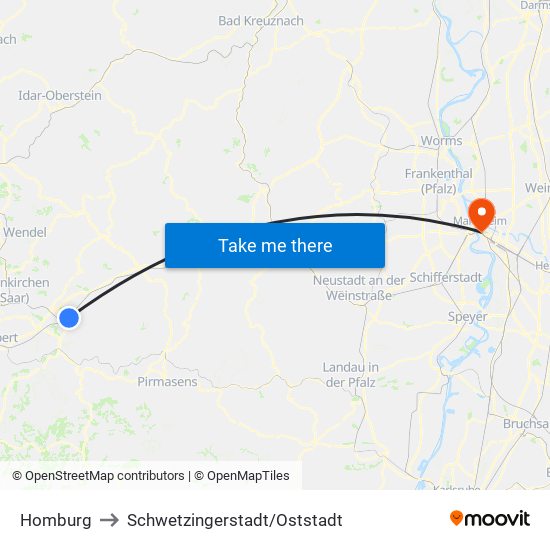 Homburg to Schwetzingerstadt/Oststadt map