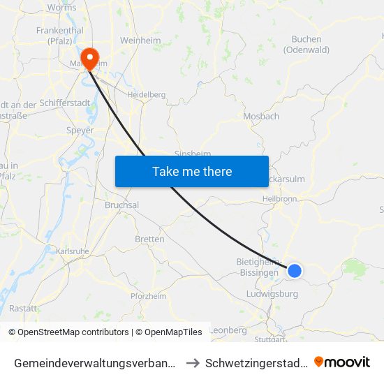 Gemeindeverwaltungsverband Steinheim-Murr to Schwetzingerstadt/Oststadt map