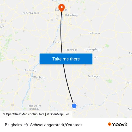 Balgheim to Schwetzingerstadt/Oststadt map