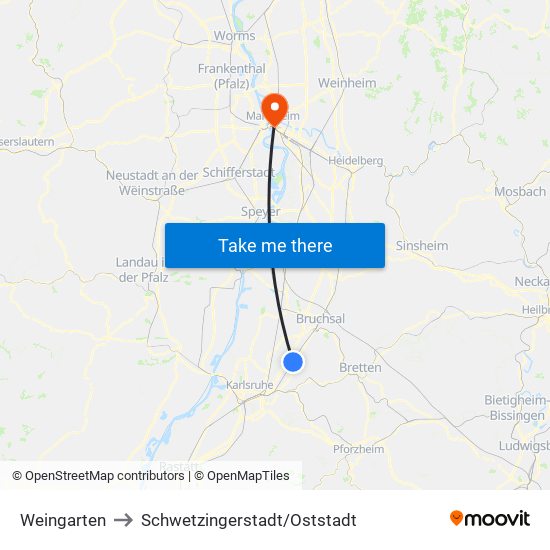 Weingarten to Schwetzingerstadt/Oststadt map