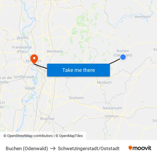 Buchen (Odenwald) to Schwetzingerstadt/Oststadt map