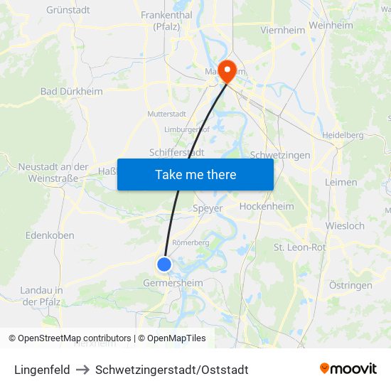 Lingenfeld to Schwetzingerstadt/Oststadt map