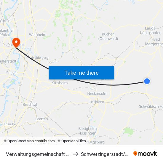Verwaltungsgemeinschaft Künzelsau to Schwetzingerstadt/Oststadt map