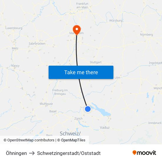 Öhningen to Schwetzingerstadt/Oststadt map