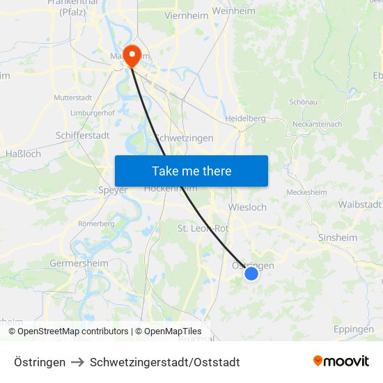 Östringen to Schwetzingerstadt/Oststadt map