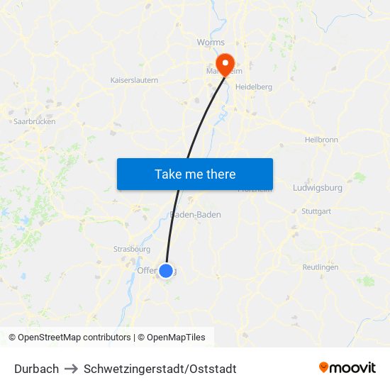 Durbach to Schwetzingerstadt/Oststadt map