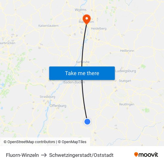 Fluorn-Winzeln to Schwetzingerstadt/Oststadt map