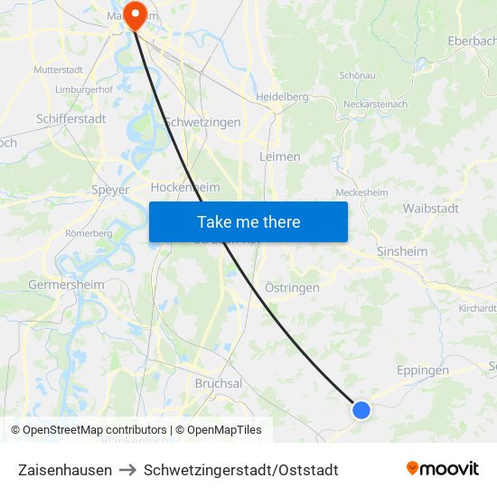 Zaisenhausen to Schwetzingerstadt/Oststadt map