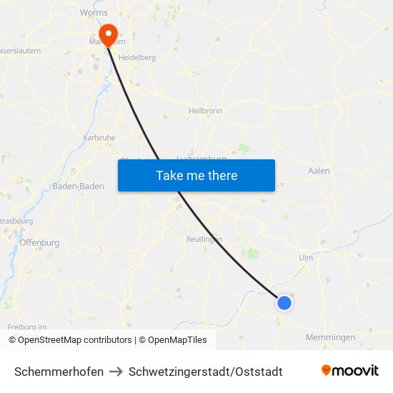 Schemmerhofen to Schwetzingerstadt/Oststadt map