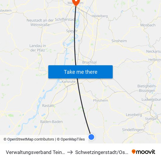 Verwaltungsverband Teinachtal to Schwetzingerstadt/Oststadt map