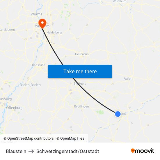 Blaustein to Schwetzingerstadt/Oststadt map