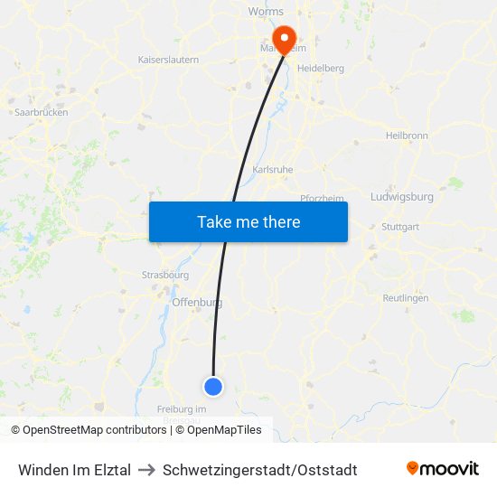 Winden Im Elztal to Schwetzingerstadt/Oststadt map