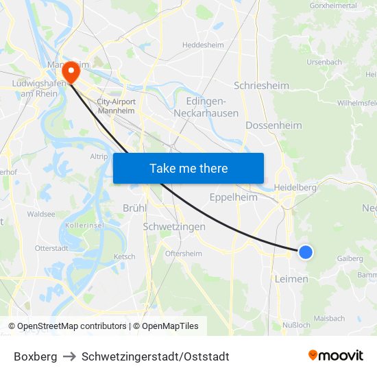 Boxberg to Schwetzingerstadt/Oststadt map