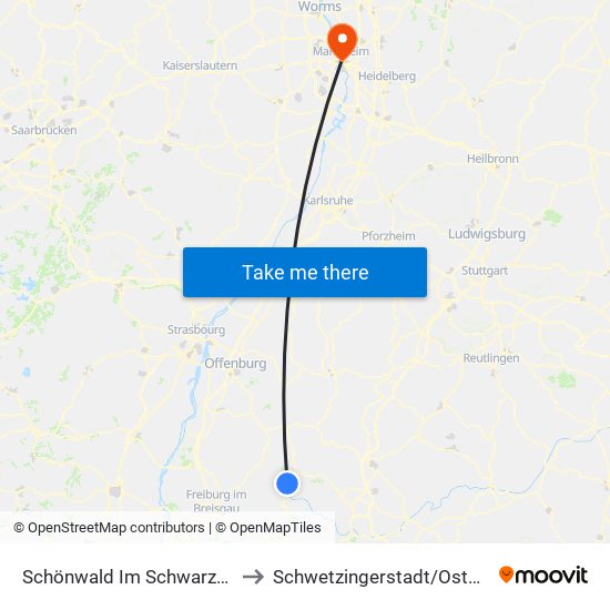 Schönwald Im Schwarzwald to Schwetzingerstadt/Oststadt map