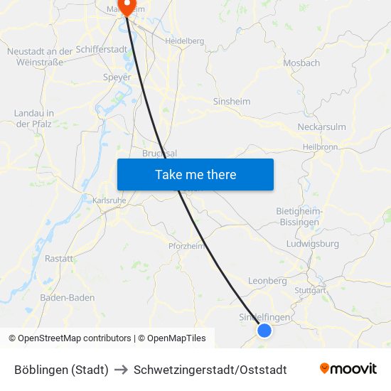 Böblingen (Stadt) to Schwetzingerstadt/Oststadt map