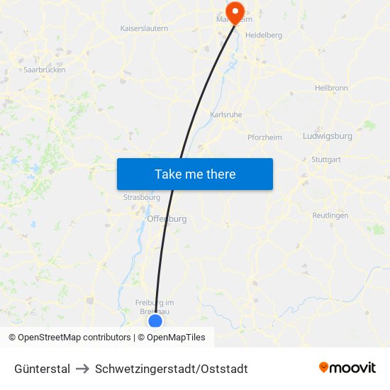 Günterstal to Schwetzingerstadt/Oststadt map