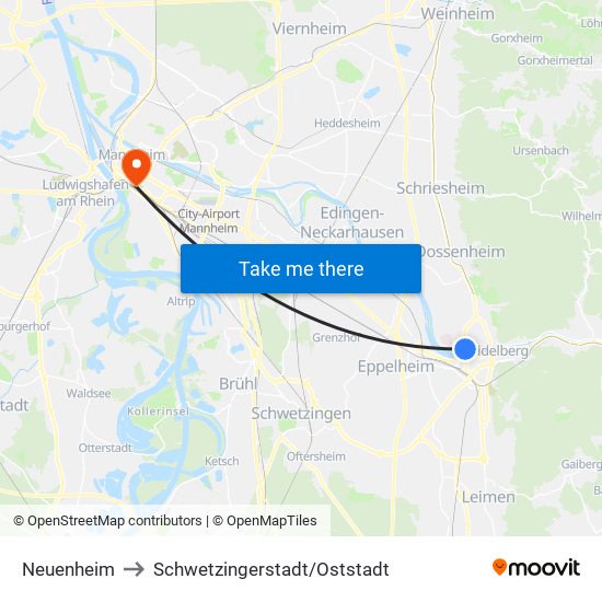 Neuenheim to Schwetzingerstadt/Oststadt map