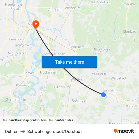 Dühren to Schwetzingerstadt/Oststadt map