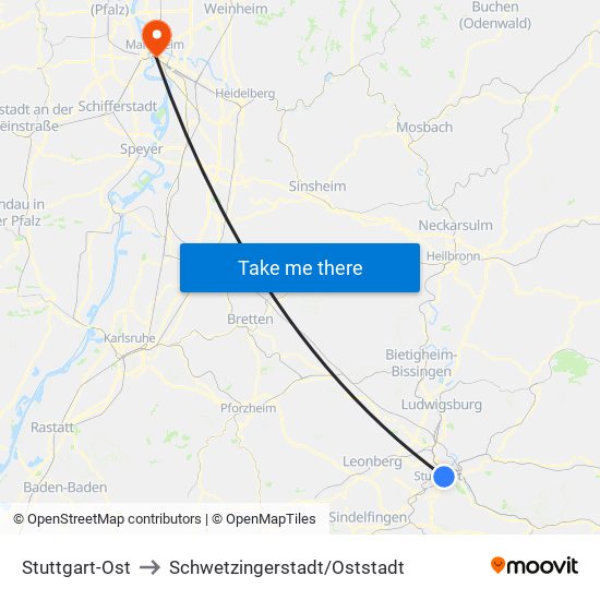 Stuttgart-Ost to Schwetzingerstadt/Oststadt map