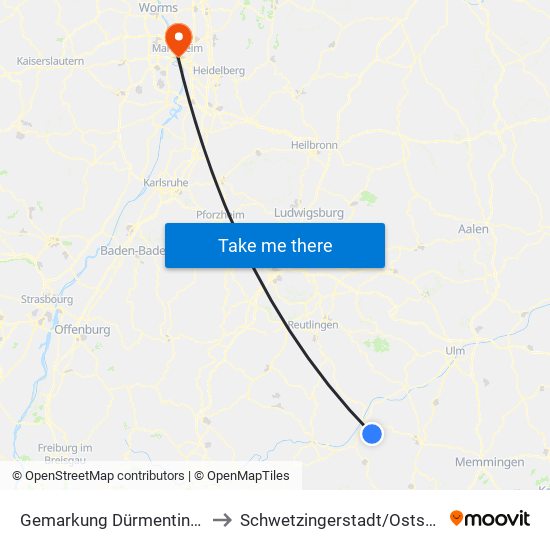 Gemarkung Dürmentingen to Schwetzingerstadt/Oststadt map