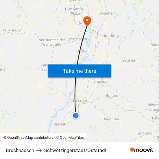 Bruchhausen to Schwetzingerstadt/Oststadt map