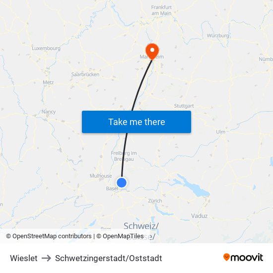 Wieslet to Schwetzingerstadt/Oststadt map