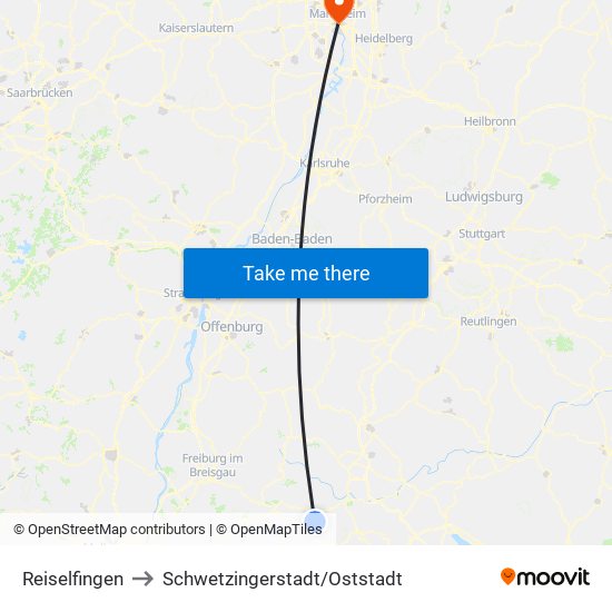 Reiselfingen to Schwetzingerstadt/Oststadt map