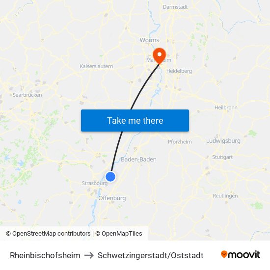 Rheinbischofsheim to Schwetzingerstadt/Oststadt map