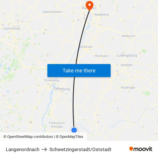 Langenordnach to Schwetzingerstadt/Oststadt map