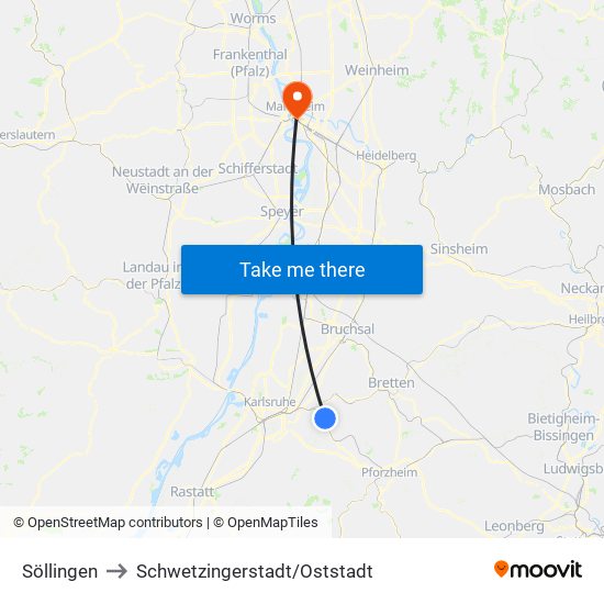 Söllingen to Schwetzingerstadt/Oststadt map