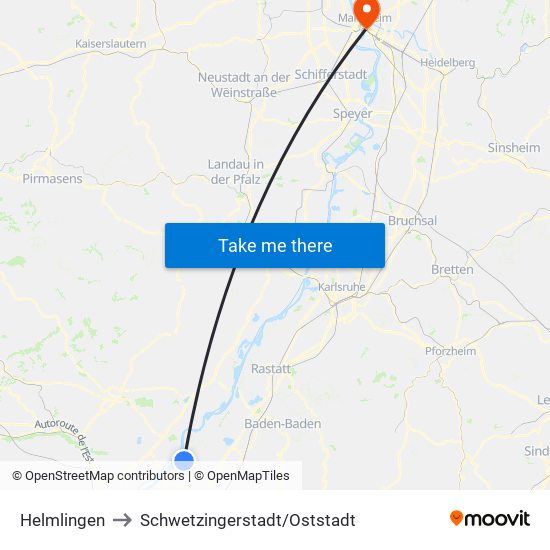 Helmlingen to Schwetzingerstadt/Oststadt map