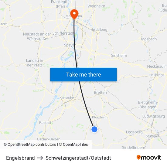 Engelsbrand to Schwetzingerstadt/Oststadt map