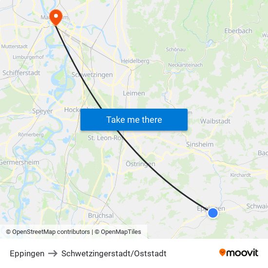 Eppingen to Schwetzingerstadt/Oststadt map