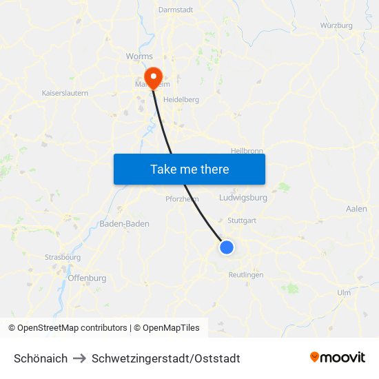 Schönaich to Schwetzingerstadt/Oststadt map