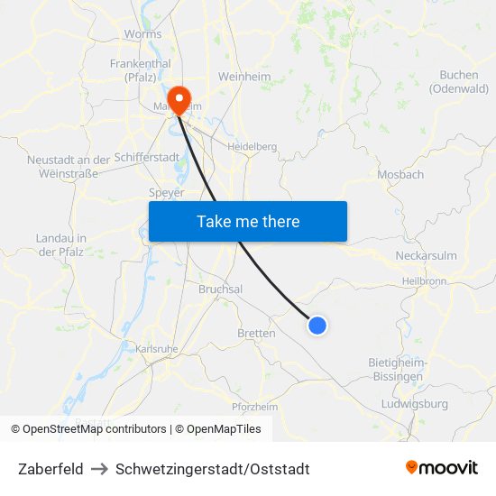 Zaberfeld to Schwetzingerstadt/Oststadt map