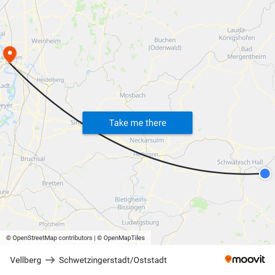 Vellberg to Schwetzingerstadt/Oststadt map