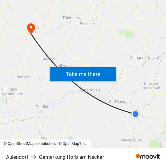 Aulendorf to Gemarkung Horb am Neckar map