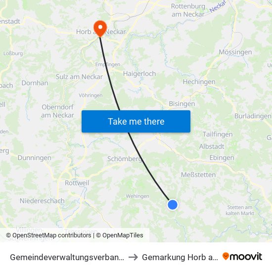 Gemeindeverwaltungsverband Meßstetten to Gemarkung Horb am Neckar map