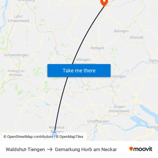 Waldshut-Tiengen to Gemarkung Horb am Neckar map