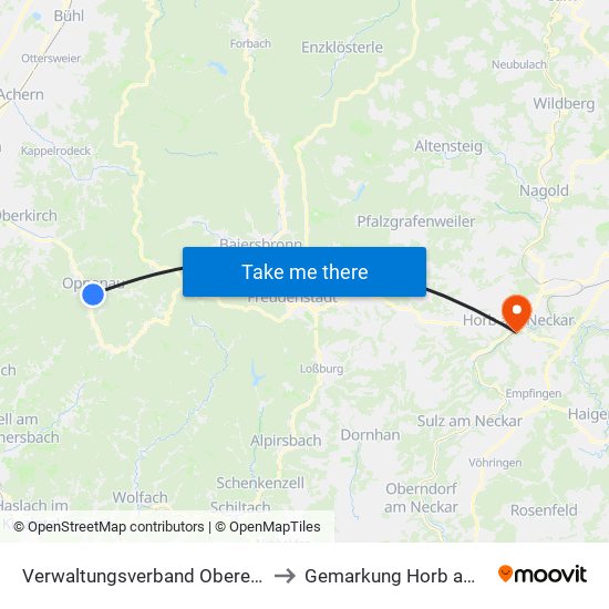 Verwaltungsverband Oberes Renchtal to Gemarkung Horb am Neckar map