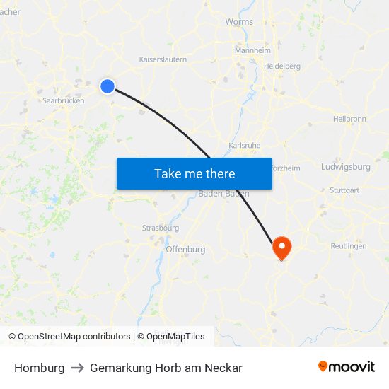 Homburg to Gemarkung Horb am Neckar map