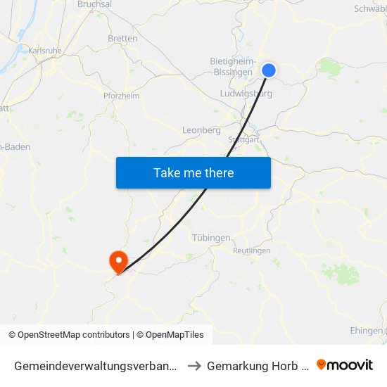 Gemeindeverwaltungsverband Steinheim-Murr to Gemarkung Horb am Neckar map