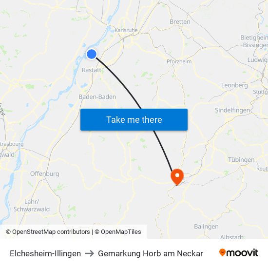 Elchesheim-Illingen to Gemarkung Horb am Neckar map