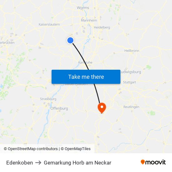 Edenkoben to Gemarkung Horb am Neckar map