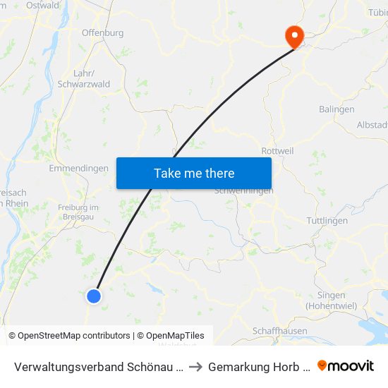 Verwaltungsverband Schönau Im Schwarzwald to Gemarkung Horb am Neckar map