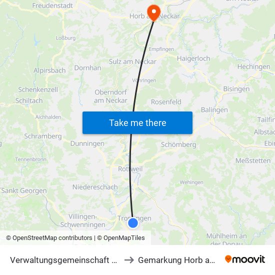 Verwaltungsgemeinschaft Trossingen to Gemarkung Horb am Neckar map