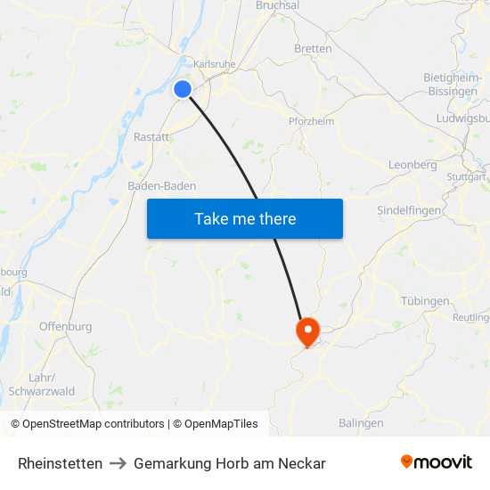 Rheinstetten to Gemarkung Horb am Neckar map