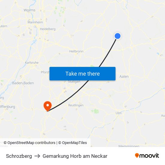 Schrozberg to Gemarkung Horb am Neckar map